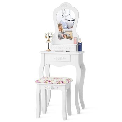 Kaptafel Set met Waaiervormige Spiegel Make-Up Kaptafel met Kussentje en 3 Lades Kaptafel voor Cosmetica Opslag Afneembare Bovendeel