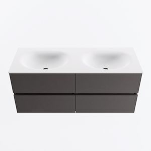 MONDIAZ VICA 120cm badmeubel onderkast Dark Grey 4 lades. Wastafel MOON dubbel 2 kraangaten, kleur Talc.