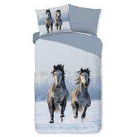 Good Morning Kinder Dekbedovertrek Flanel Snowhorses - grey 140x200/220cm - thumbnail