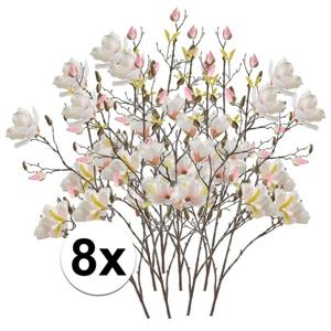 Kunstbloem Magnolia tak - 8x - 105 cm - creme wit/roze - Kunst zijdebloemen