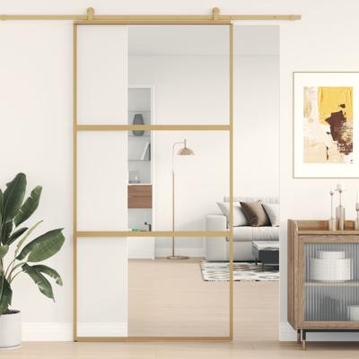 VidaXL Schuifdeur 102,5x205 cm helder esg-glas en aluminium goudkleur