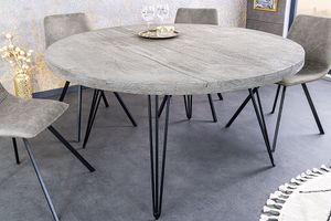 Ronde eettafel SCORPION 120cm grijs massief mangohout zwarte metalen poten Hairpin Poten - 43664