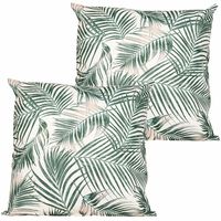 Buitenkussen palm - 2x - wit/groen - 60 x 60 cm - Water en UV bestendig