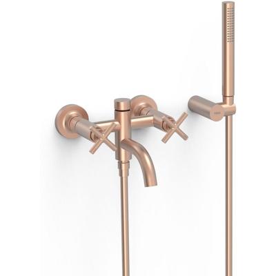 Badkraan Tres Mont Blanc | Opbouw | Mengkraan | Incl.Handdoucheset | 2-weg | hoh 15 cm | 2-hendels | Rond | Rose goud mat 24k