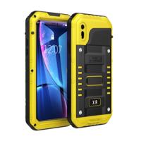 Waterdichte stofdichte schokbestendige zink legering + siliconen case voor iPhone XR (geel)