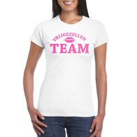 Vrijgezellenfeest T-shirt voor dames - wit - roze glitter - bruiloft/trouwen - groep/team - thumbnail