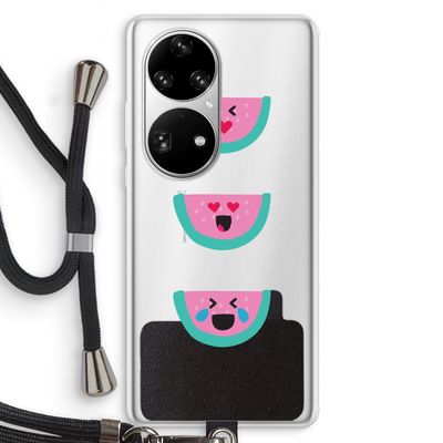 Smiley watermeloen: Huawei P50 Pro Transparant Hoesje met koord