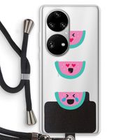 Smiley watermeloen: Huawei P50 Pro Transparant Hoesje met koord