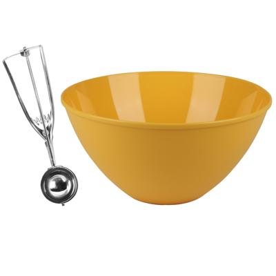 Oliebollen bakken set - Beslagkom geel - kunststof - met ijsbollen lepel 23 cm