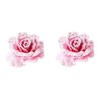 2x stuks roze decoratie rozen sneeuw op clip 10 cm - Kersthangers - thumbnail