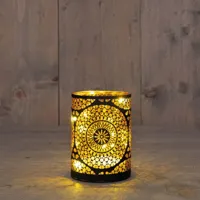 Anna&apos;s Collection LED cylinder glas Marrakech 10 lampjes goud Ø 9 x 12cm, warm wit