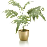 Kunstplant phlebodium - 67 cm - groen - in gouden pot - Kunstplanten - Blauwvaren