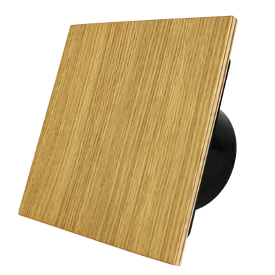 Whisper Pro-design Badkamerventilator - Ø100mm - Met Nalooptimer - Vlak Hout - Zwarte Ventilator