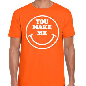 Verkleed T-shirt voor heren - you make me - smiley - oranje - carnaval - foute party - feestkleding