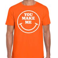 Verkleed T-shirt voor heren - you make me - smiley - oranje - carnaval - foute party - feestkleding - thumbnail