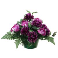 Kunstbloemen plantje ranonkels/asters in pot - kleuren paars - 25 cm - Bloemstuk - Bladgroen   -