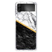 Samsung Galaxy Z Flip 4 | TPU | Siliconen hoesje | Marmer Wit Zwart - Origineel Cadeau Man