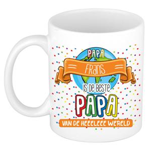 Naam mok papa Frans - wit - de beste - keramiek - 300 ml - Vaderdag/verjaardag