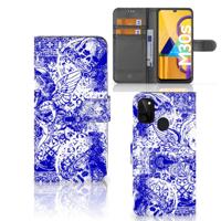 Telefoonhoesje met Naam Samsung Galaxy M21 | M30s Angel Skull Blauw