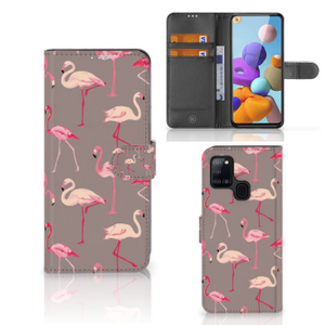 Samsung Galaxy A21s Telefoonhoesje met Pasjes Flamingo