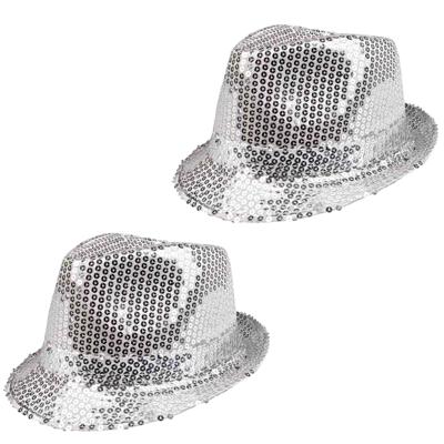 Glitter hoedje - 2x - zilver - pailletten - carnaval - glitter en glamour - volwassenen