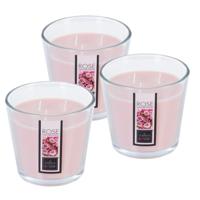 Atmosphera Candles Geurkaars - 3x - in glas - rozen bloemen aroma - 40 branduren - 13 x 12 cm