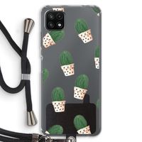Cactusprint roze: Samsung Galaxy A22 5G Transparant Hoesje met koord