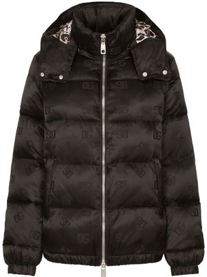 Dolce & Gabbana doudoune satinée à logo DG en jacquard - Noir