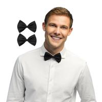 Vlinderstrikje - 2x - zwart - polyester - 11 cm - voor dames/heren - verkleedartikelen