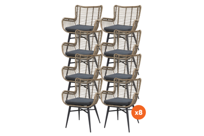 Set van 8 - Jasmine dining tuinstoel - Naturel