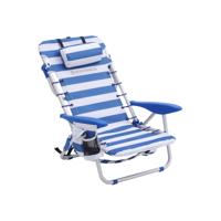 Opvouwbare strandstoel met kussen, Blauw + witte strepen Opvouwbare strandstoel met kussen, Blauw + witte strepen
