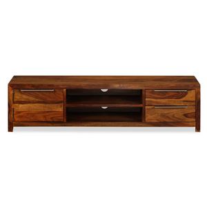 The Living Store tv-meubel Sheesham - bruin 120x30x30cm - houten - massief sheeshamhout - 2 planken - 2 laden - deur