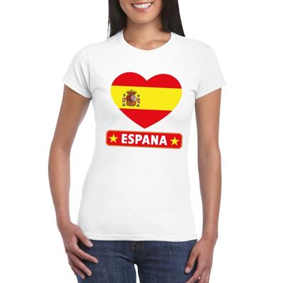 Spanje t-shirt - met hartjes vlag print - wit - dames - korte mouwen - landen supporters