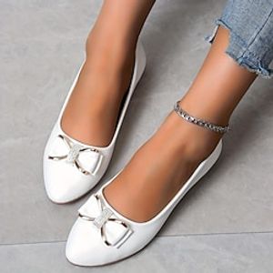 Dames Platte schoenen Jurk schoenen Ballerina's Comfortabele schoenen Buiten Dagelijks Effen Kleur Zomer Strik Platte hak Ronde Teen Elegant Vintage Casual PU Leegloper Zwart Wit Beige Lightinthebox