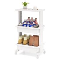 3-Laags Trolley met Tafelblad Stevige Plastic Trolley met Afsluitbare Wielen Multifunctionele Opbergwagen met 2 Open Planken