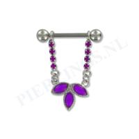 Tepelpiercing hanger bloem kristal paars