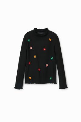 T-shirt met geborduurde bloemen - BLACK - 9/10