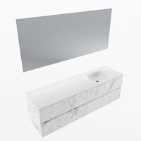 MONDIAZ VICA 160cm badmeubel onderkast Carrara 4 lades. Wastafel Moon rechts zonder kraangat, kleur Talc met spiegel LED.