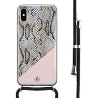 iPhone X/XS hoesje met koord - Snake print roze - thumbnail