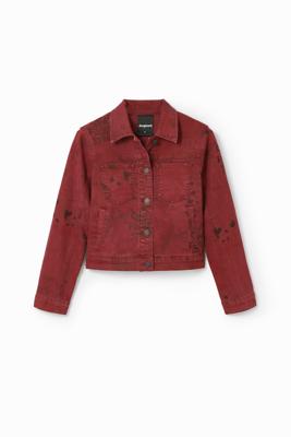 Denim truckerjack met krantenknipsels - RED - XL