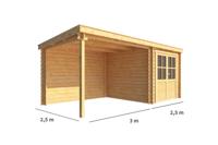 Blokhut met overkapping Els 550 cm bij 250 cm diep Lessenaarsdak - Warentuin collection