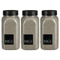 Mica Decorations decoratie zand - 3x - 650ml - lichtgrijs - hobby zandkorrels - sierzand
