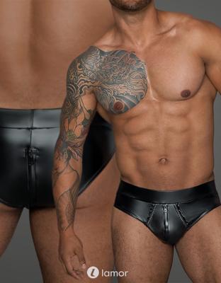 * NOIR handmade Wetlook heren short met rits,H065