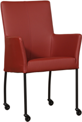 Rode leren moderne eetkamerstoel Comfort - poot rond zwart met wiel - Toledo Leer Cherry (rood leer)
