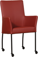Rode leren moderne eetkamerstoel Comfort - poot rond zwart met wiel - Toledo Leer Cherry (rood leer)