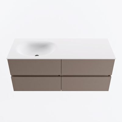 MONDIAZ VICA 120cm badmeubel onderkast Smoke 4 lades. Wastafel MOON links zonder kraangat, kleur Talc.