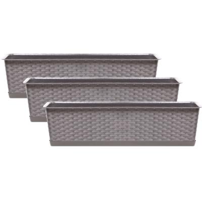 Kunststof plantenbak/bloembak Ratolla - 3x - rotan look - taupe - 40 x 17 x 15 cm