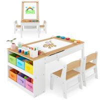 Multifunctionele Kunst Tafel en Stoel Set voor Kinderen Activiteit Bureau met Lift-Up Lade Papierrol Verf Bekers en 6 Opbergbakken
