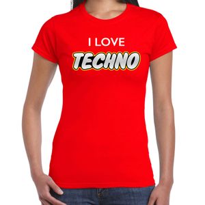 Techno party t-shirt / shirt i love techno rood voor dames