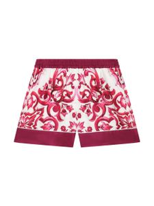 Dolce & Gabbana Kids Majolica-print silk mini shorts - Blanc